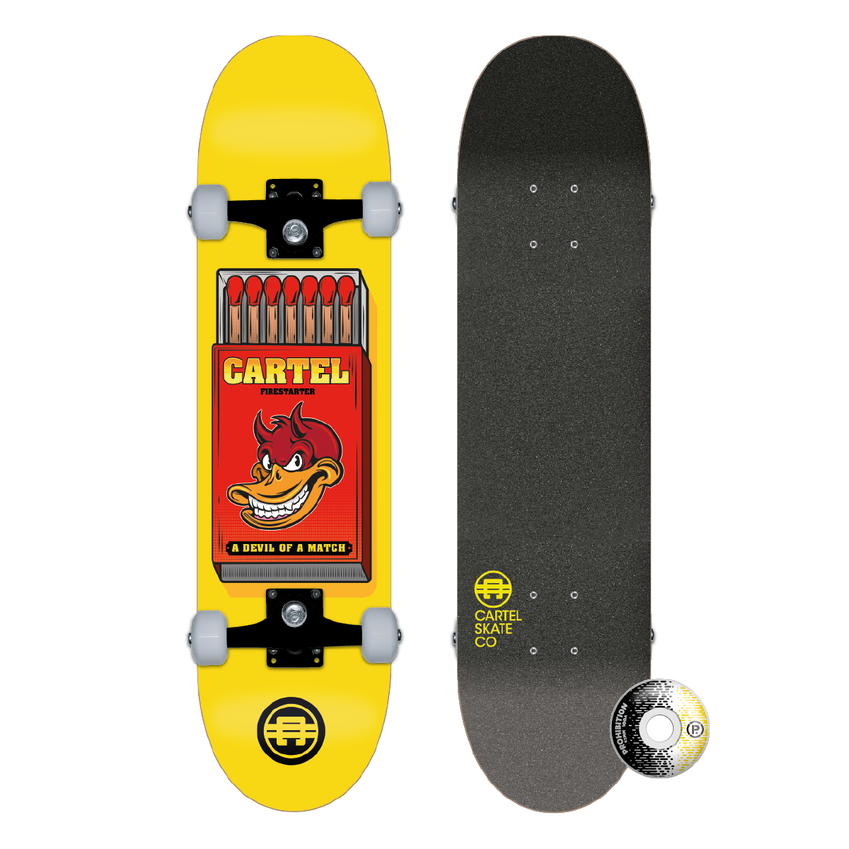 CARTEL SKATEBOARDS - FIRESTARTER - YELLOW SKATEBOARD COMPLETE